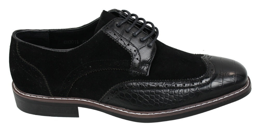 Moški črno-rjavi brogues iz semiša in kačjega usnja Gatsby Vintage