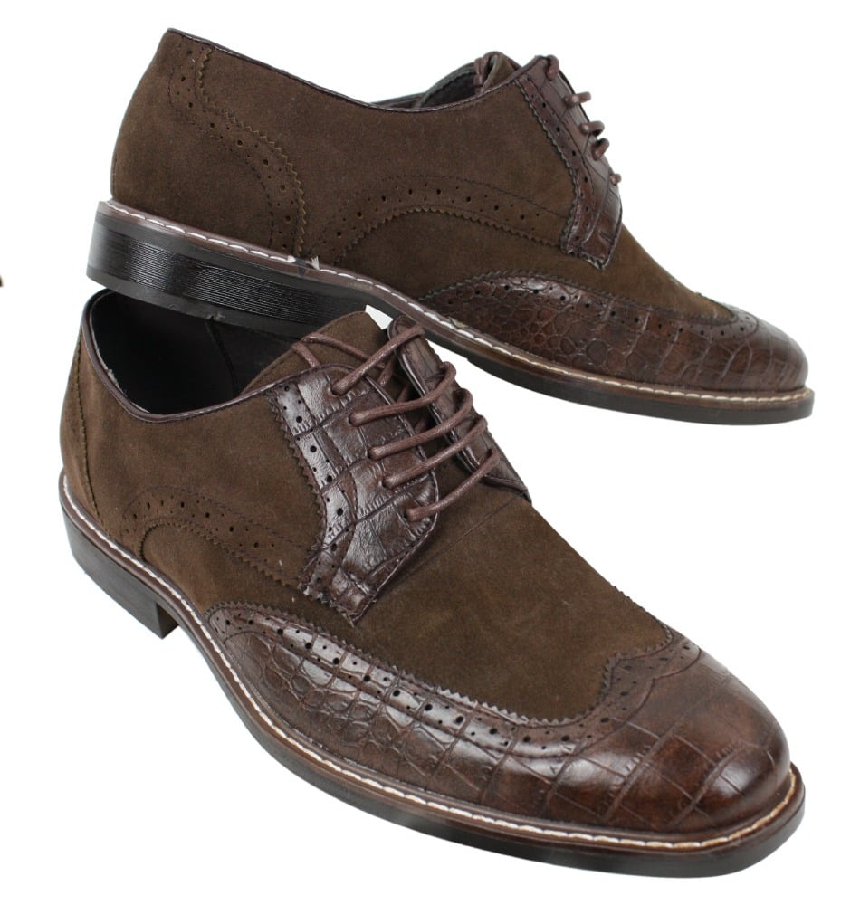 Moški črno-rjavi brogues iz semiša in kačjega usnja Gatsby Vintage