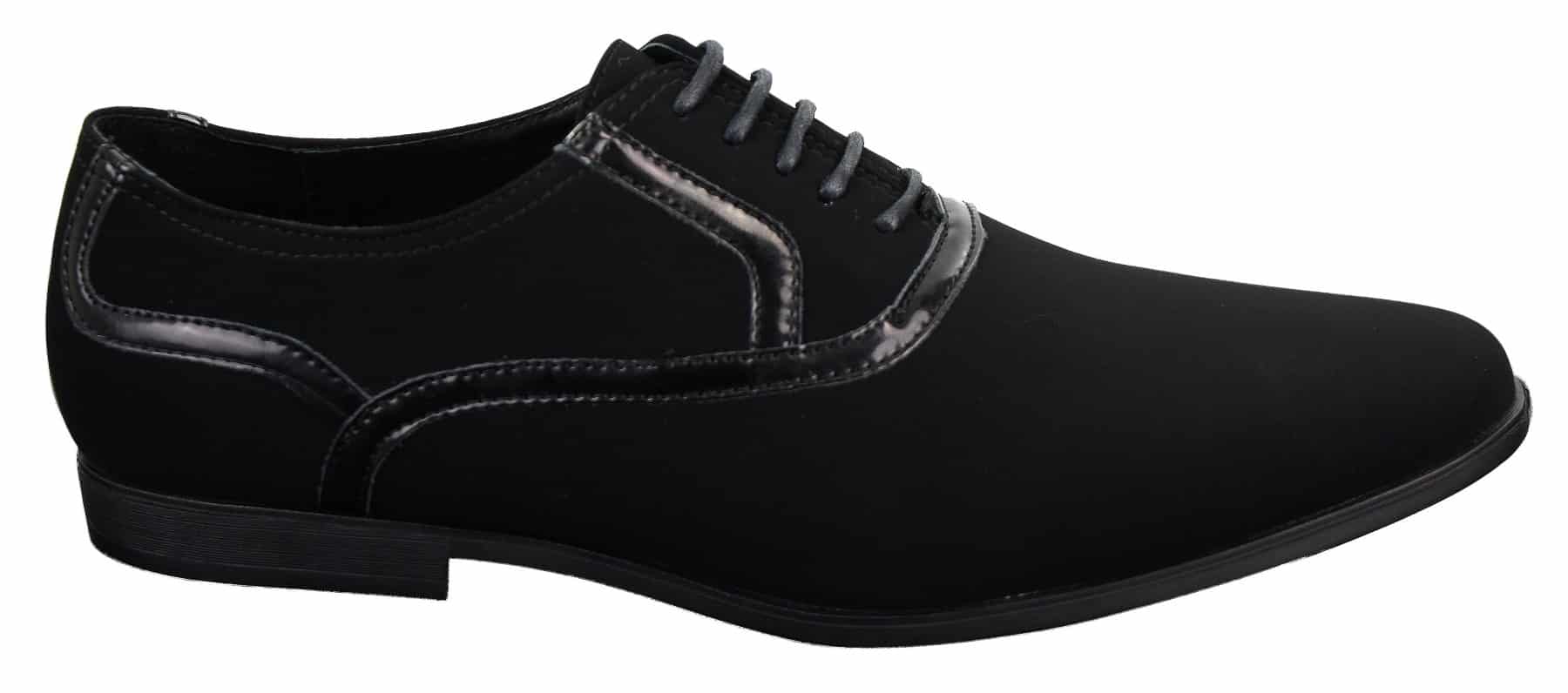 Moški črni čevlji z vezalkami, elegantni casual, semišasti, sijoči lakirani usnjeni obrobi