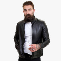 Happy Gentleman B102 - Moška črna motoristična jakna iz pravega usnja, krojen kroj