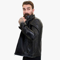 Happy Gentleman B102 - Moška črna motoristična jakna iz pravega usnja, krojen kroj