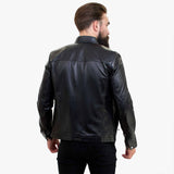 Happy Gentleman B102 - Moška črna motoristična jakna iz pravega usnja, krojen kroj