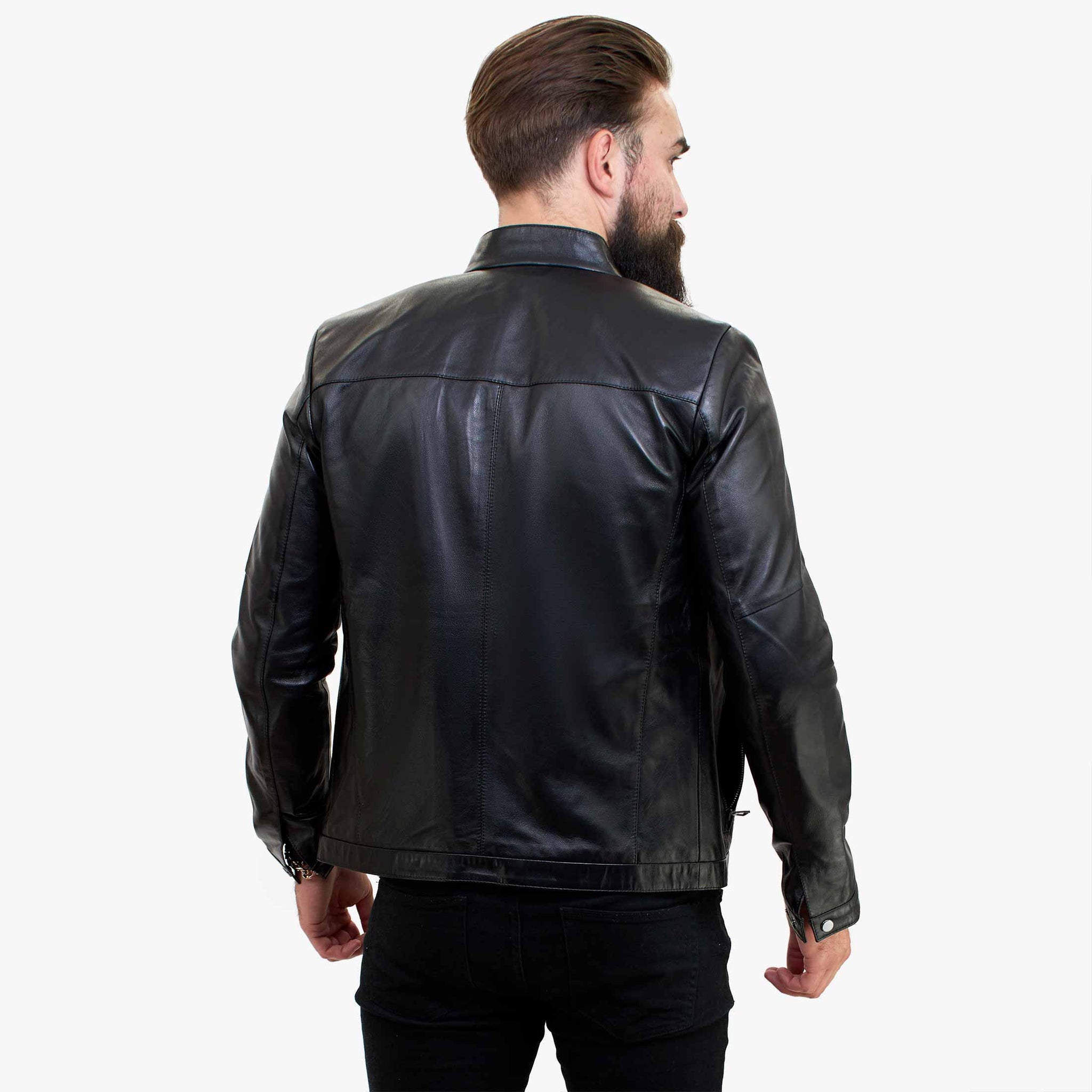 Happy Gentleman B102 - Moška črna motoristična jakna iz pravega usnja, krojen kroj