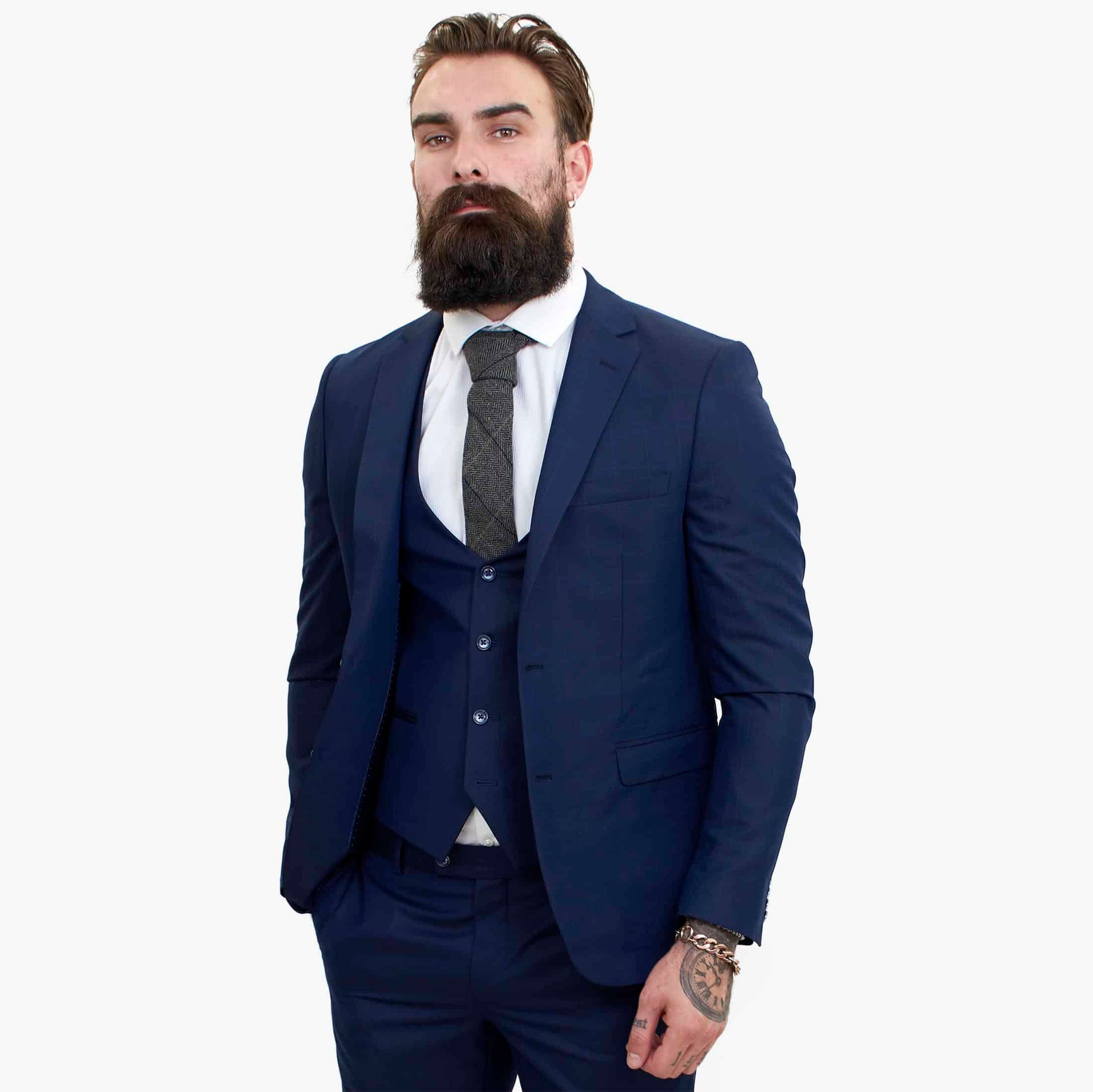 Happy Gentleman BELLO temno modra 3-delna obleka iz volne, krojen kroj