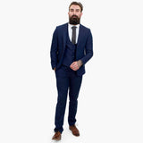 Happy Gentleman BELLO temno modra 3-delna obleka iz volne, krojen kroj