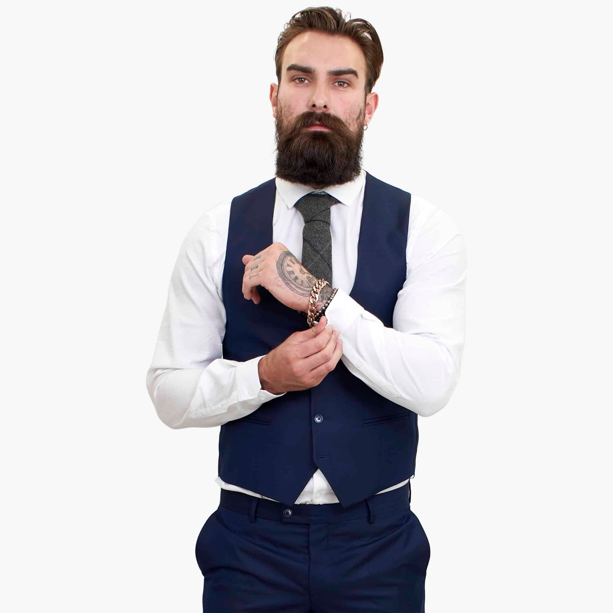 Happy Gentleman BELLO temno modra 3-delna obleka iz volne, krojen kroj