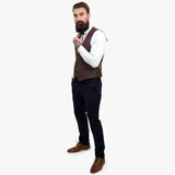ELEGANTNA volnena obleka iz 3 delov Happy Gentleman s kontrastnim rjavim telovnikom