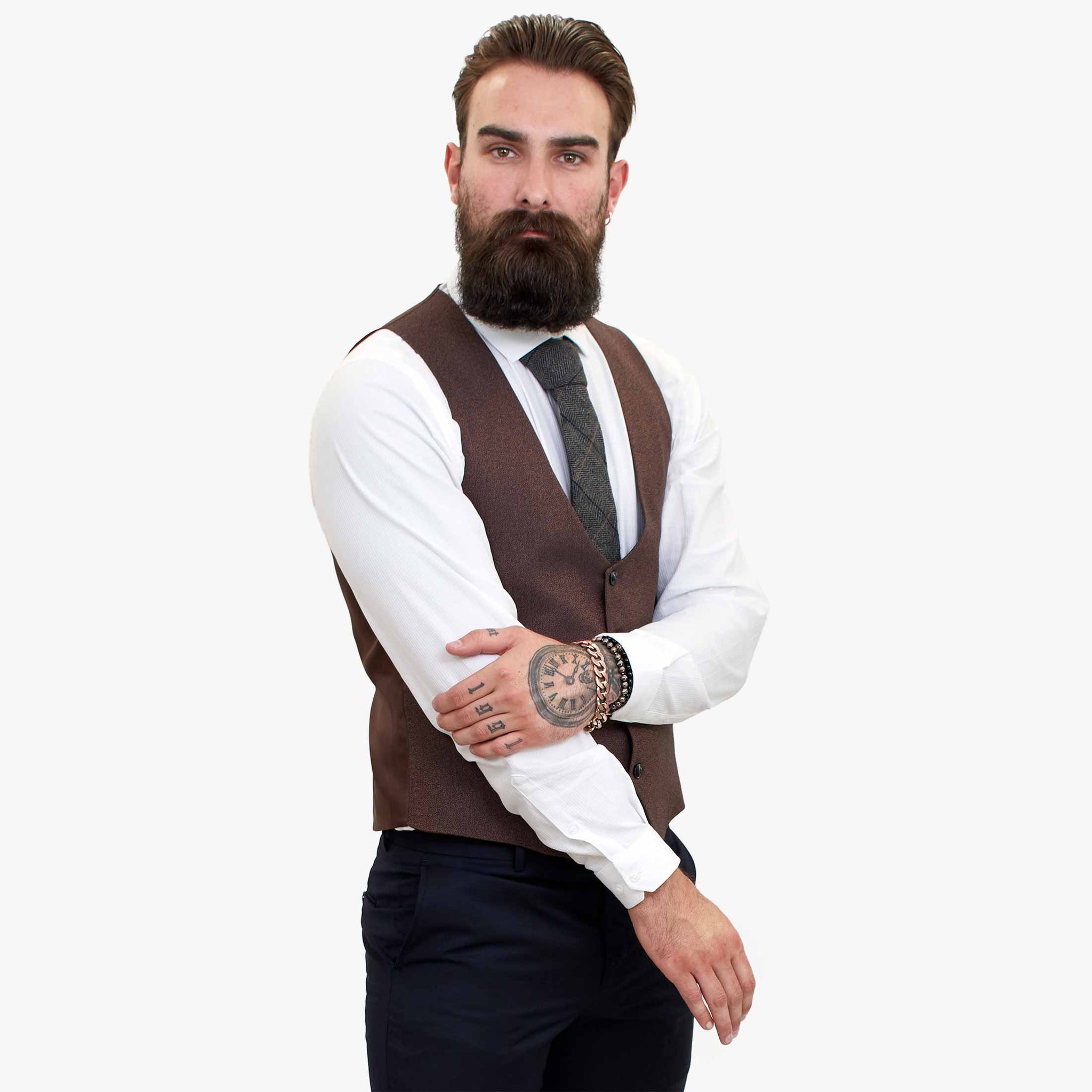 ELEGANTNA volnena obleka iz 3 delov Happy Gentleman s kontrastnim rjavim telovnikom