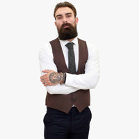 ELEGANTNA volnena obleka iz 3 delov Happy Gentleman s kontrastnim rjavim telovnikom