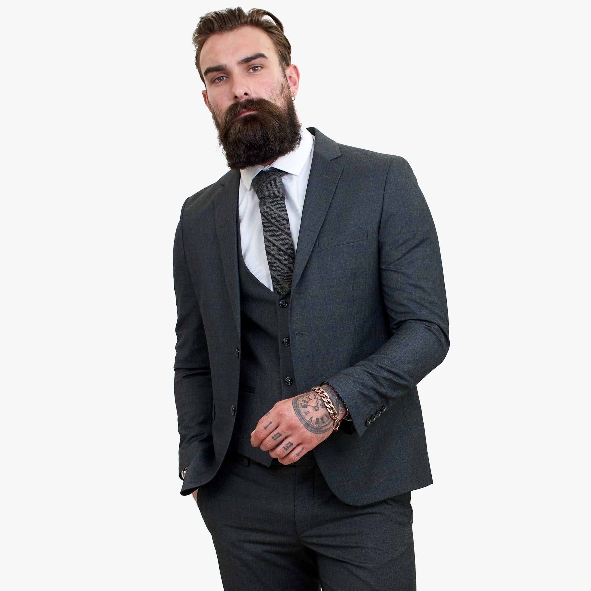 Volnena obleka Happy Gentleman GRINGO siva, 3-delna