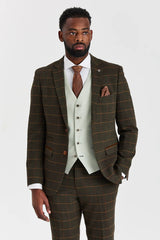 Harris Green Check Tweed obleka s kontrastnim telovnikom Belmont Sage