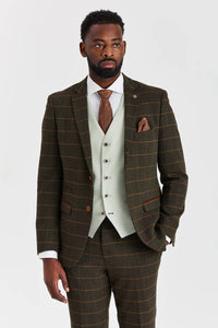 Harris Green Check Tweed obleka s kontrastnim telovnikom Belmont Sage
