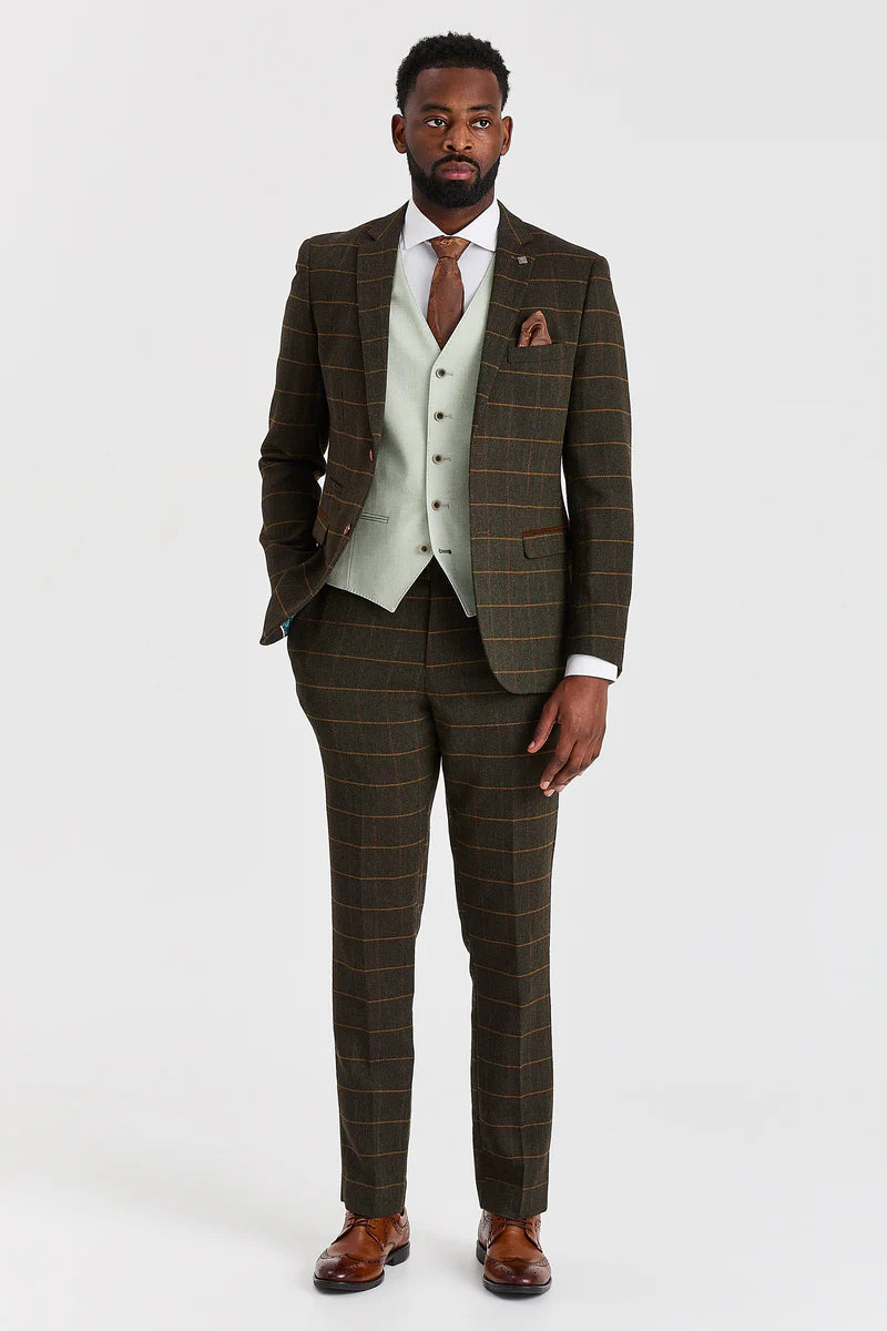 Harris Green Check Tweed obleka s kontrastnim telovnikom Belmont Sage