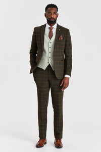 Harris Green Check Tweed obleka s kontrastnim telovnikom Belmont Sage