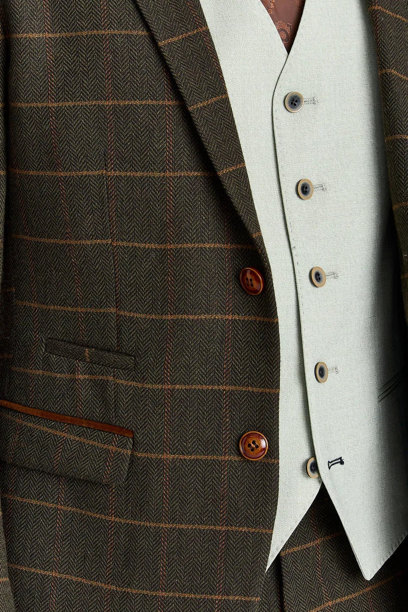 Harris Green Check Tweed obleka s kontrastnim telovnikom Belmont Sage
