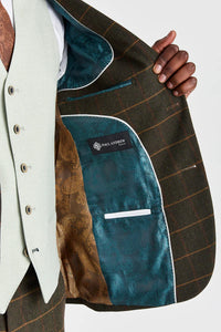 Harris Green Check Tweed obleka s kontrastnim telovnikom Belmont Sage