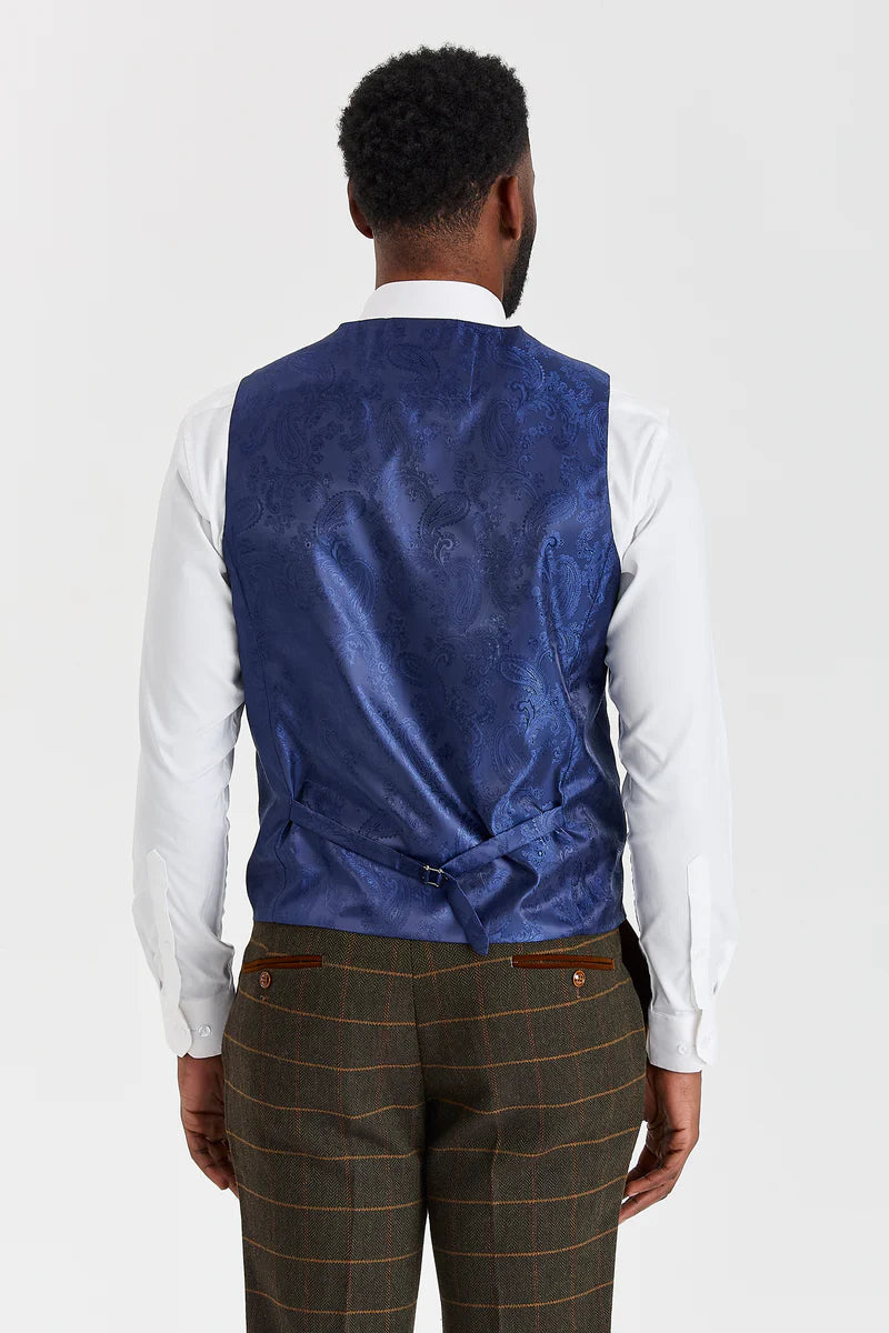 Harris Green Check Tweed obleka s kontrastnim telovnikom Belmont Sage