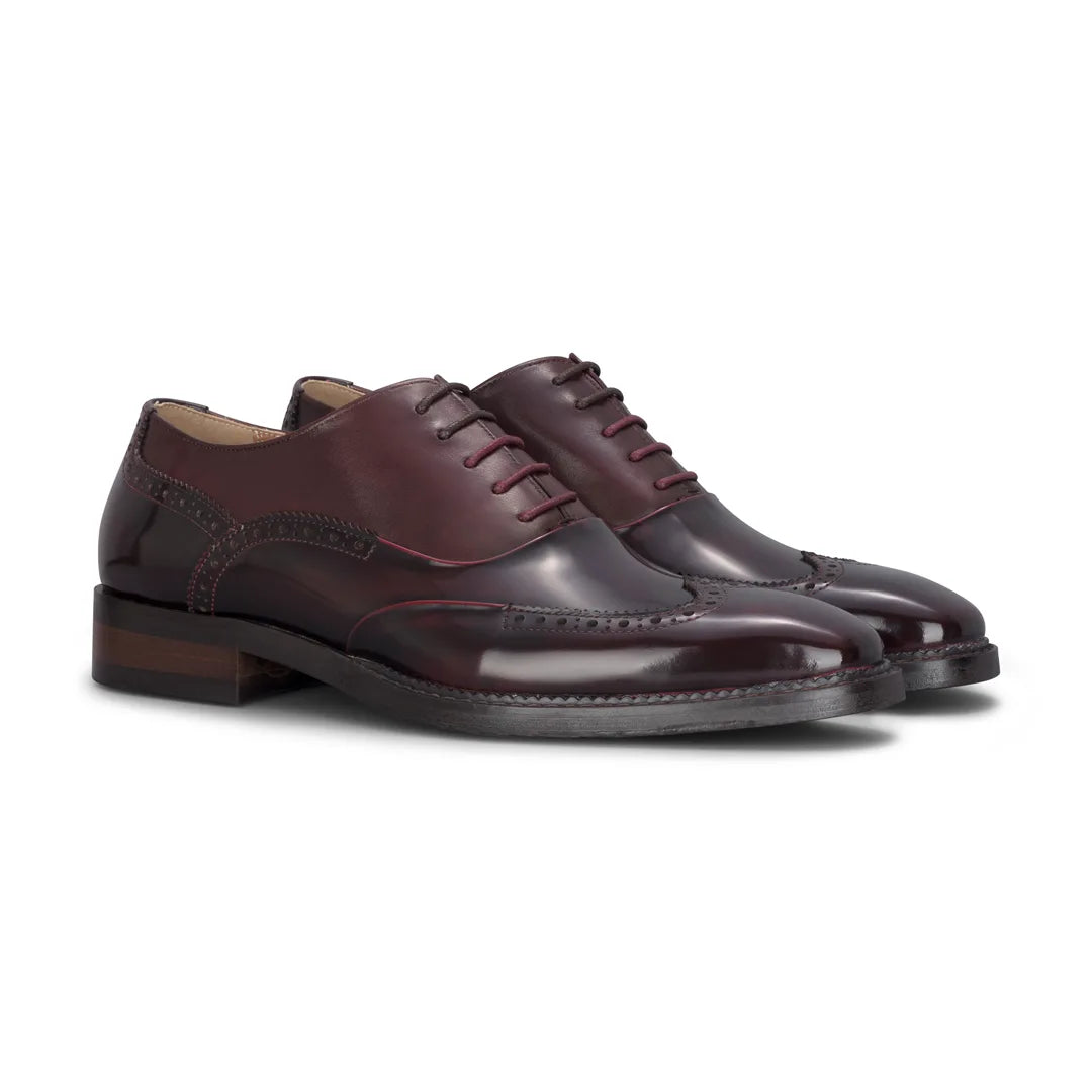 Harry - Moški vinsko rjavi lakirani čevlji brogue