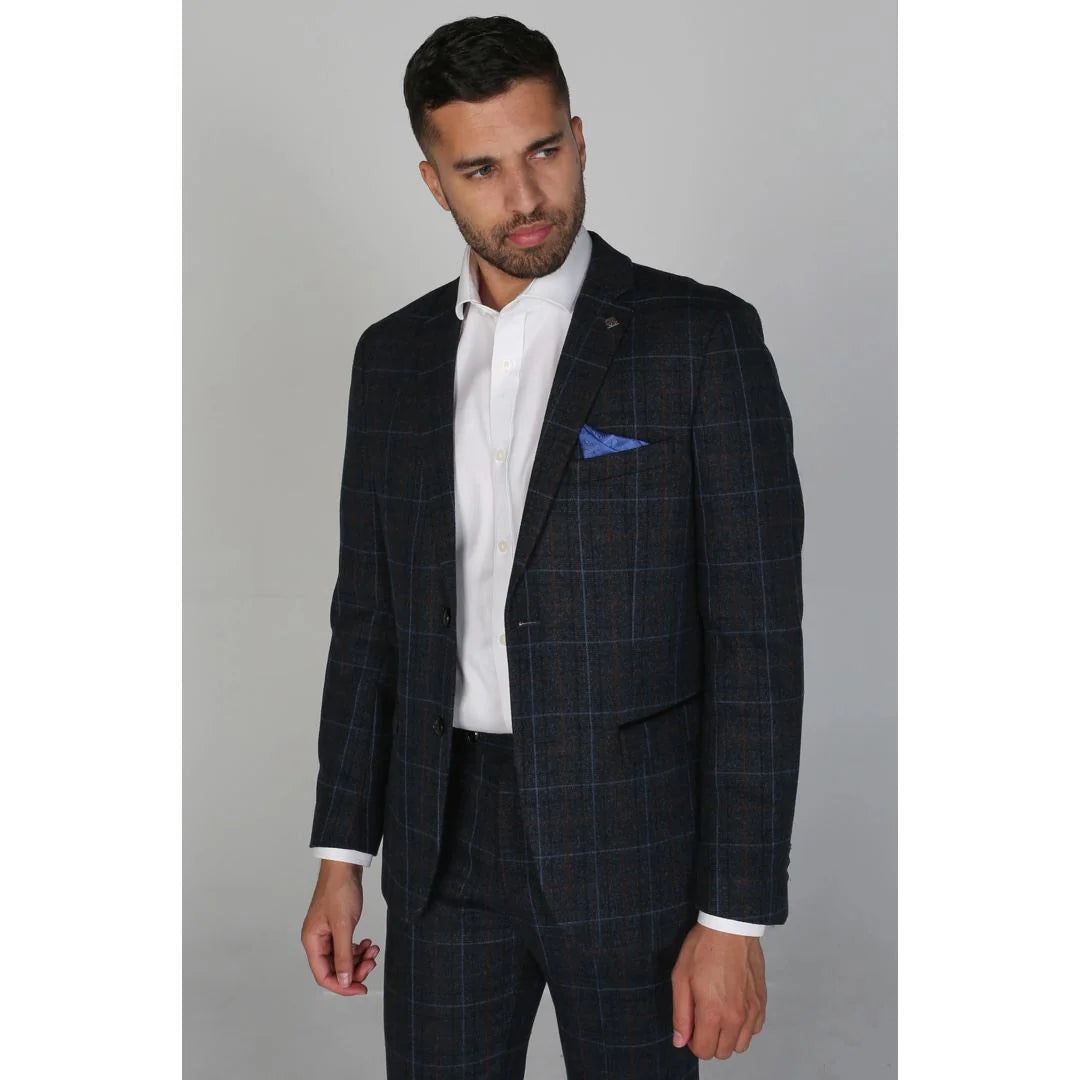 Harvey - Moški mornarsko moder karo blazer