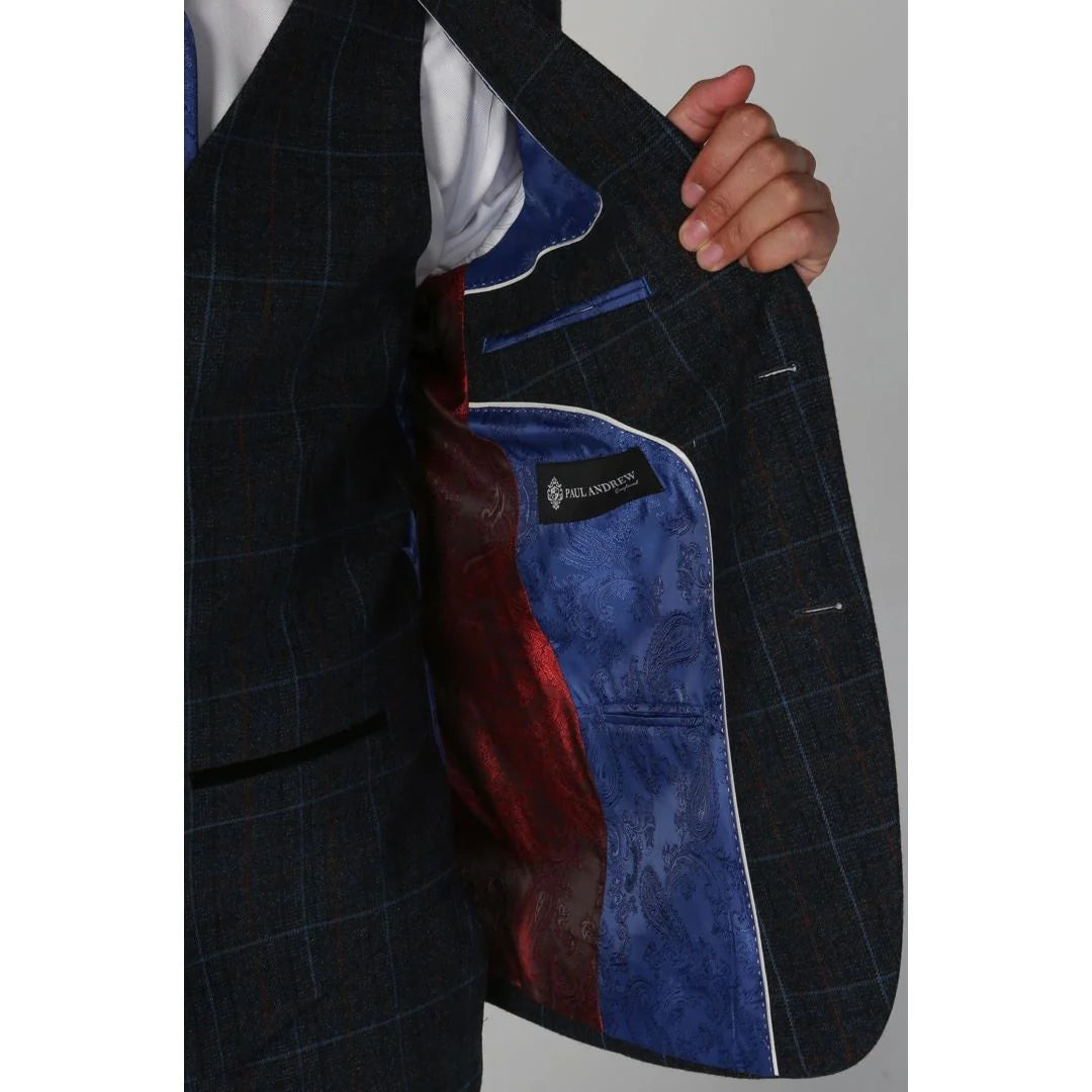 Harvey - Moški mornarsko moder karo blazer