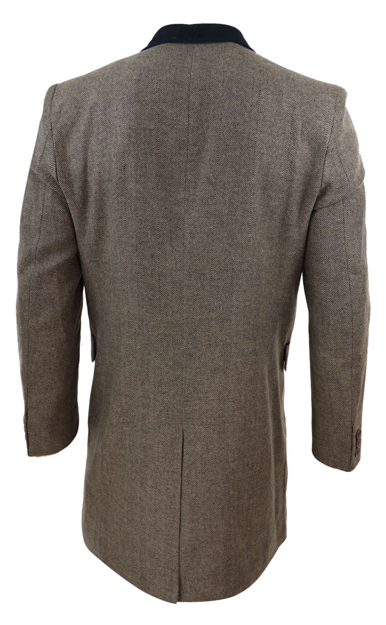 3/4 dolg plašč iz tvida z vzorcem ribje kosti - hrast