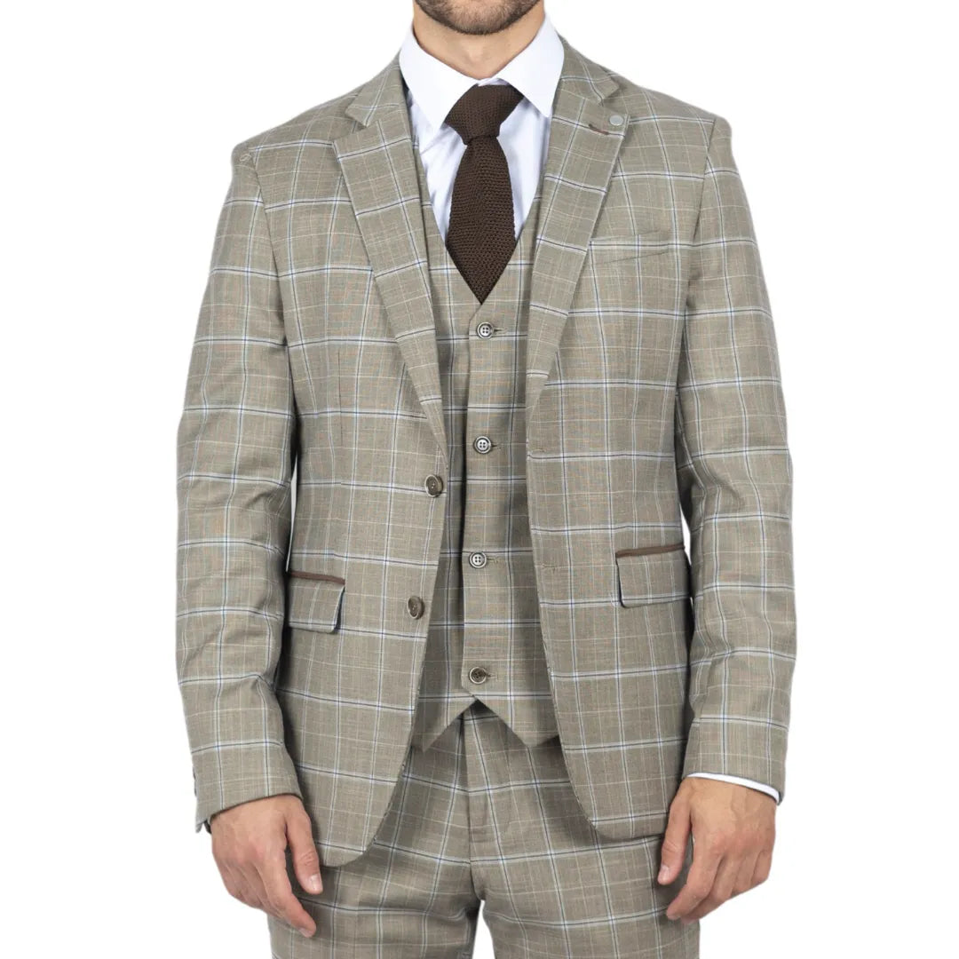 Hode - Moški rjav karoiran blazer krojenega kroja