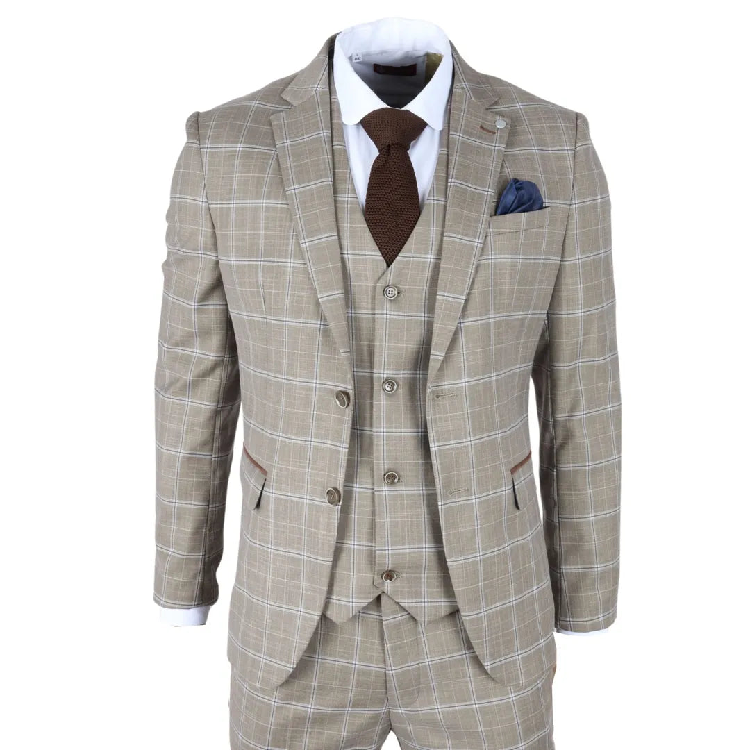 Hode - Moški rjav karoiran blazer krojenega kroja