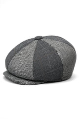 HT6325 - Moški 8-delni klobuk Newsboy z vzorcem ribje kosti in tvidom