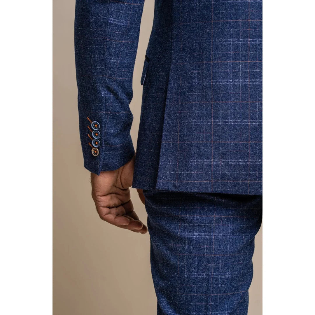 Kaiser - Moški moder blazer iz tvida s karo vzorcem