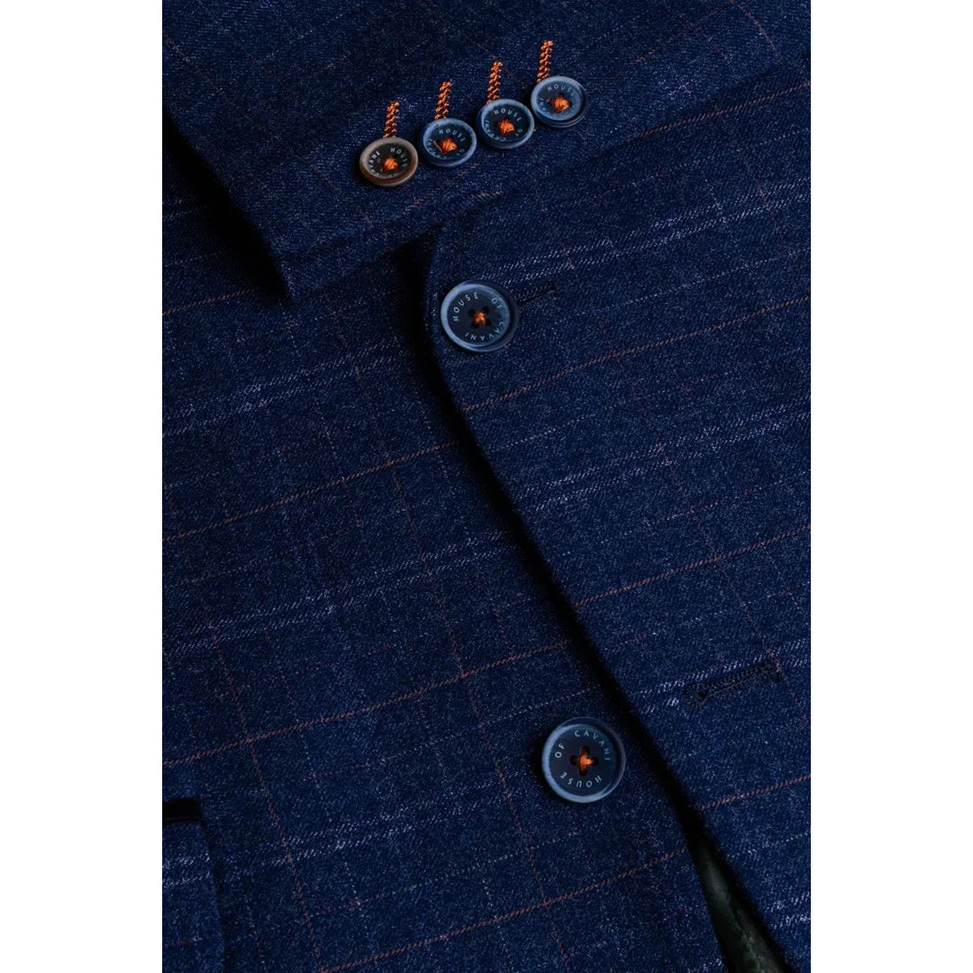 Kaiser - Moški moder blazer iz tvida s karo vzorcem