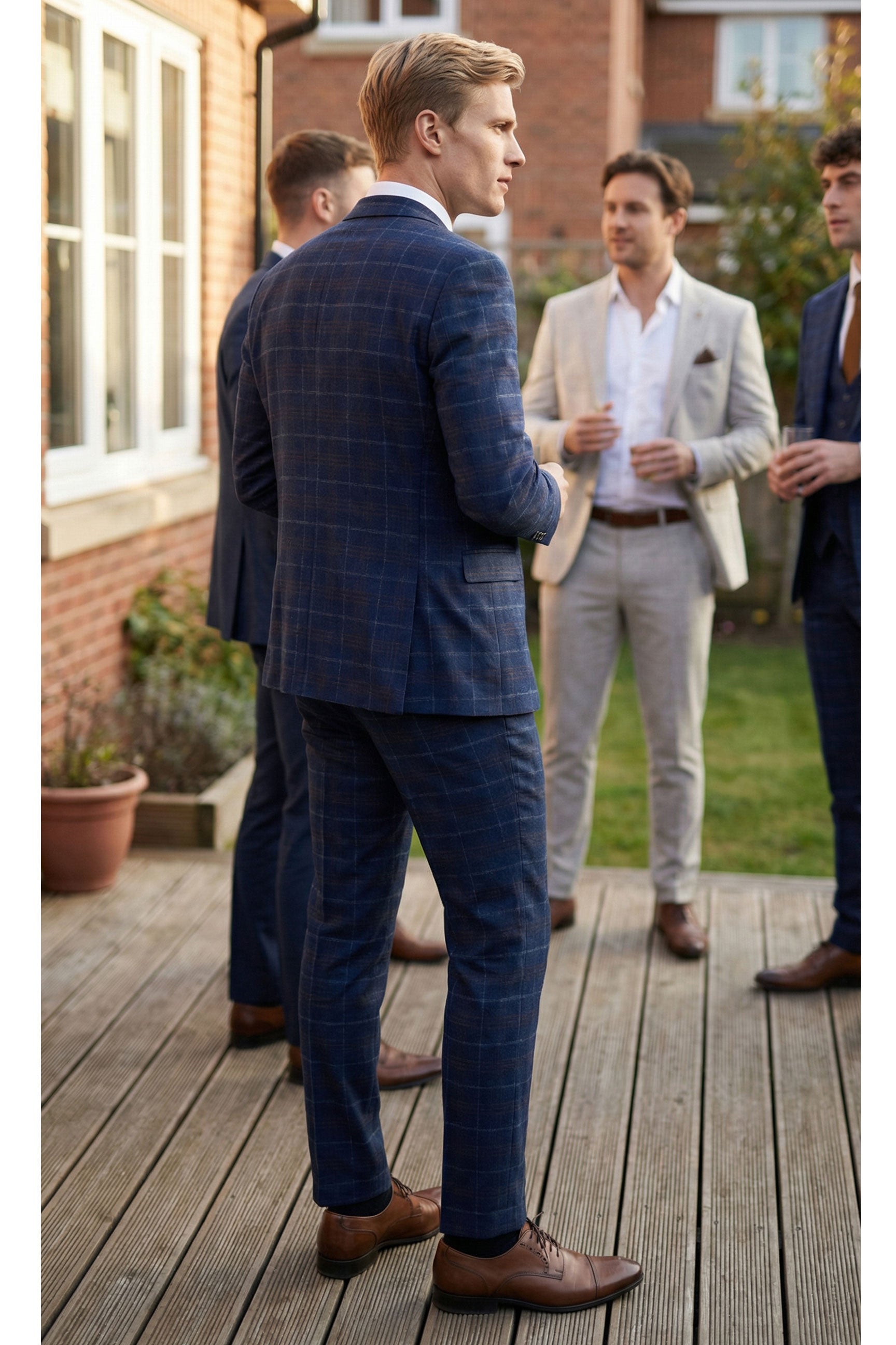 Moška temno modra karo obleka s tremi deli - Paul Andrew Kenneth