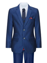 Fantovska 3-delna sijoča modra poročna obleka, krojena, elegantna, formalna