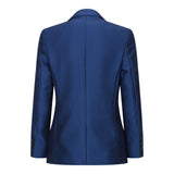 Fantovska 3-delna sijoča modra poročna obleka, krojena, elegantna, formalna