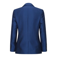 Fantovska 3-delna sijoča modra poročna obleka, krojena, elegantna, formalna