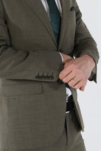 Moška žajbljevo zelena 3-delna obleka krojena za poletne poroke Kurt