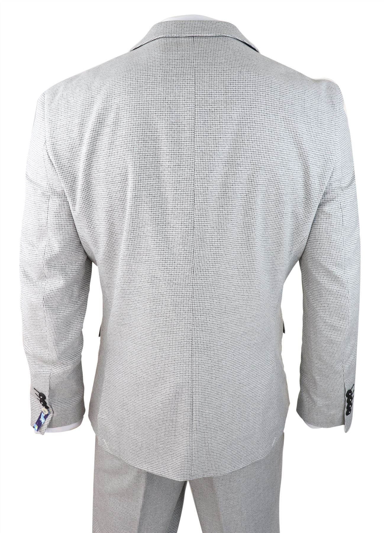 Moška 3-delna svetlo siva črna karo obleka, krojen kroj, retro vintage, klasičen, elegantni