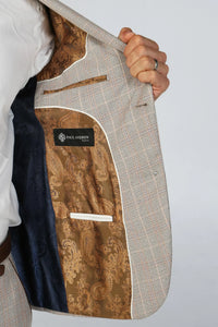 Leo - Moški bež karo blazer kroja