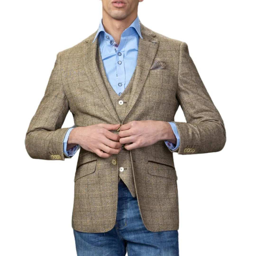 Liam - Moški rjav karo blazer