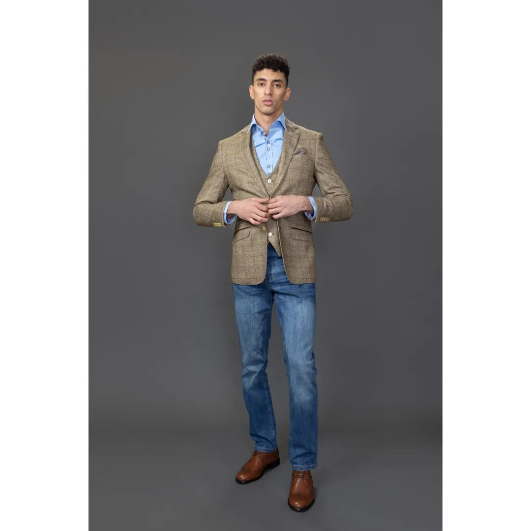 Liam - Moški rjav karo blazer