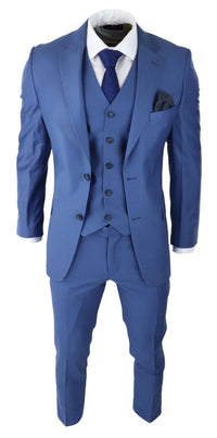 Moška klasična svetlo modra 3-delna obleka slim fit vintage retro elegantna formalna poroka