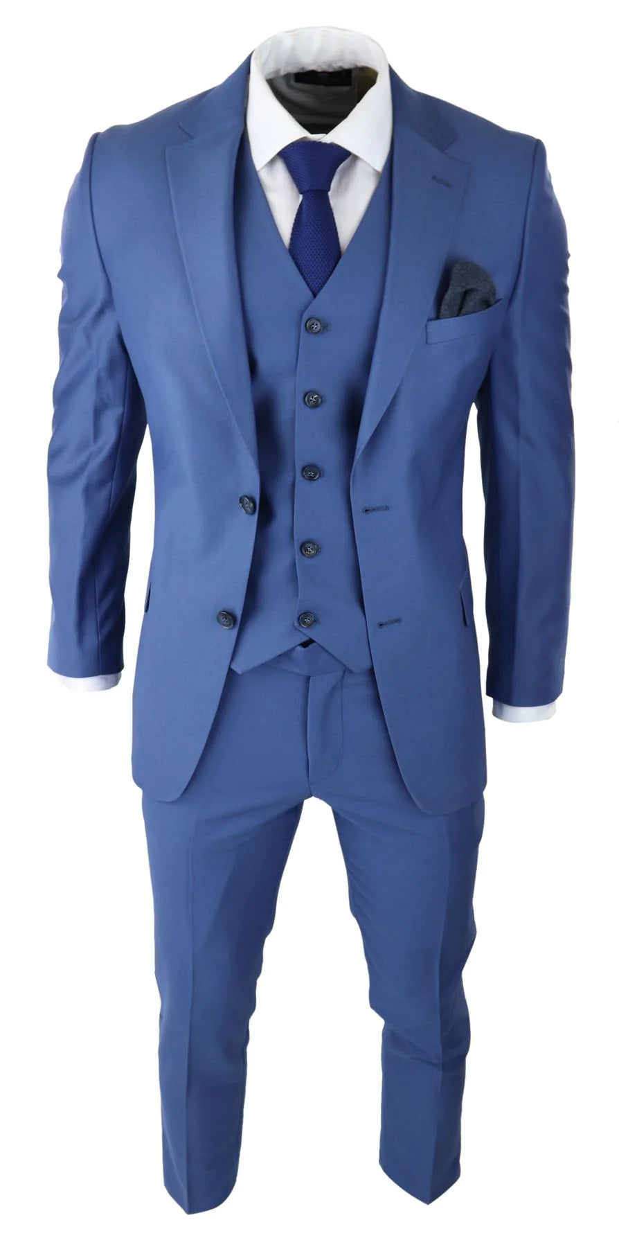 Moška klasična svetlo modra 3-delna obleka slim fit vintage retro elegantna formalna poroka