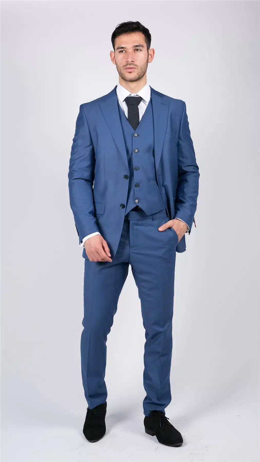 Moška klasična svetlo modra 3-delna obleka slim fit vintage retro elegantna formalna poroka