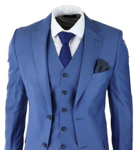 Moška klasična svetlo modra 3-delna obleka slim fit vintage retro elegantna formalna poroka