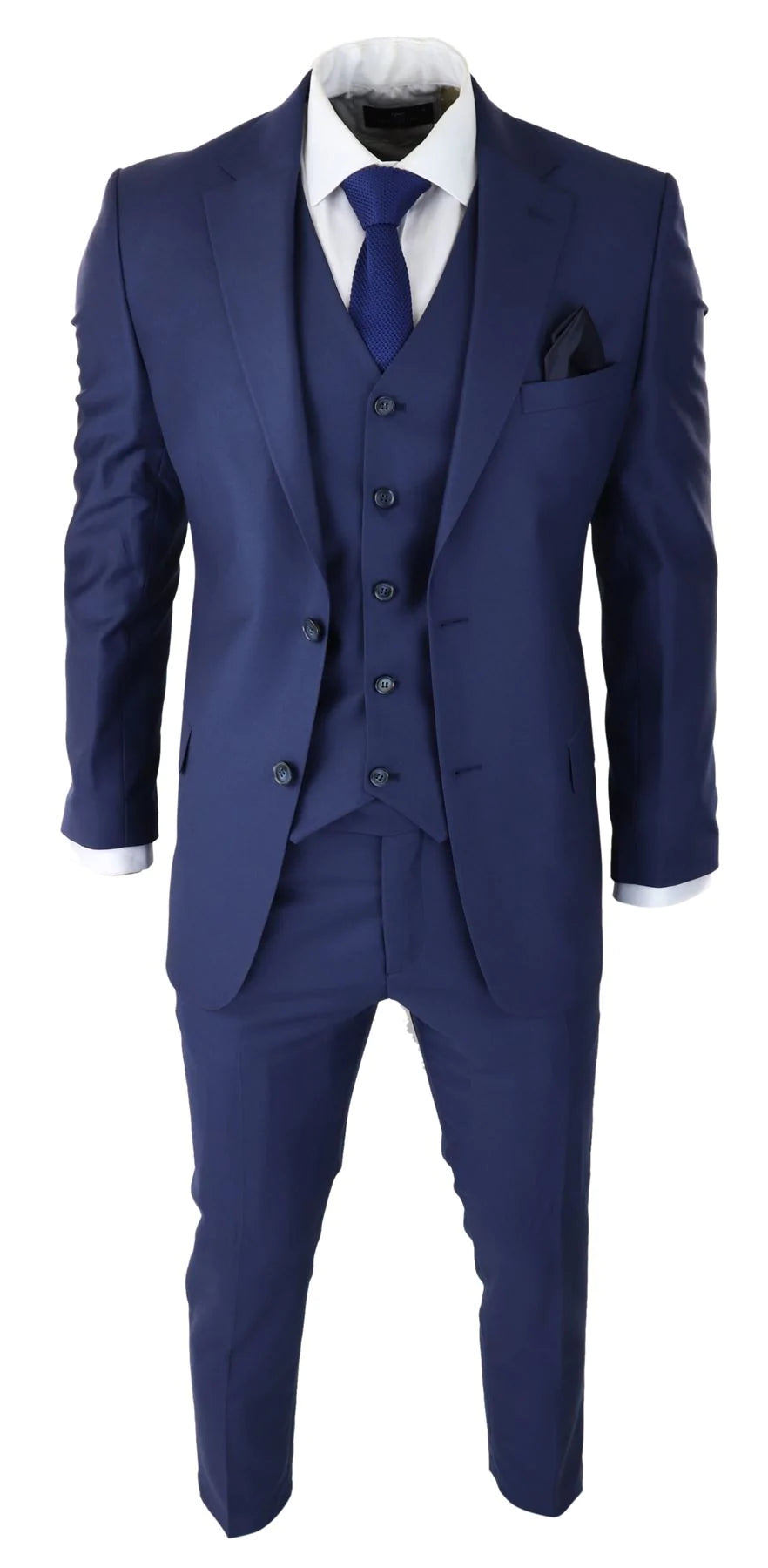 Moška klasična temno modra 3-delna obleka slim fit vintage retro elegantna formalna poroka