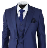 Moška klasična temno modra 3-delna obleka slim fit vintage retro elegantna formalna poroka