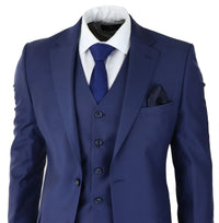 Moška klasična temno modra 3-delna obleka slim fit vintage retro elegantna formalna poroka