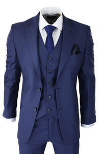 Moška klasična temno modra 3-delna obleka slim fit vintage retro elegantna formalna poroka