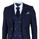 Luis - Moška modra karo obleka slim fit 3 kosi
