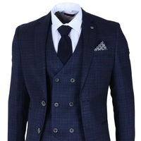 Luis - Moška modra karo obleka slim fit 3 kosi