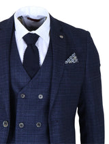 Luis - Moška modra karo obleka slim fit 3 kosi